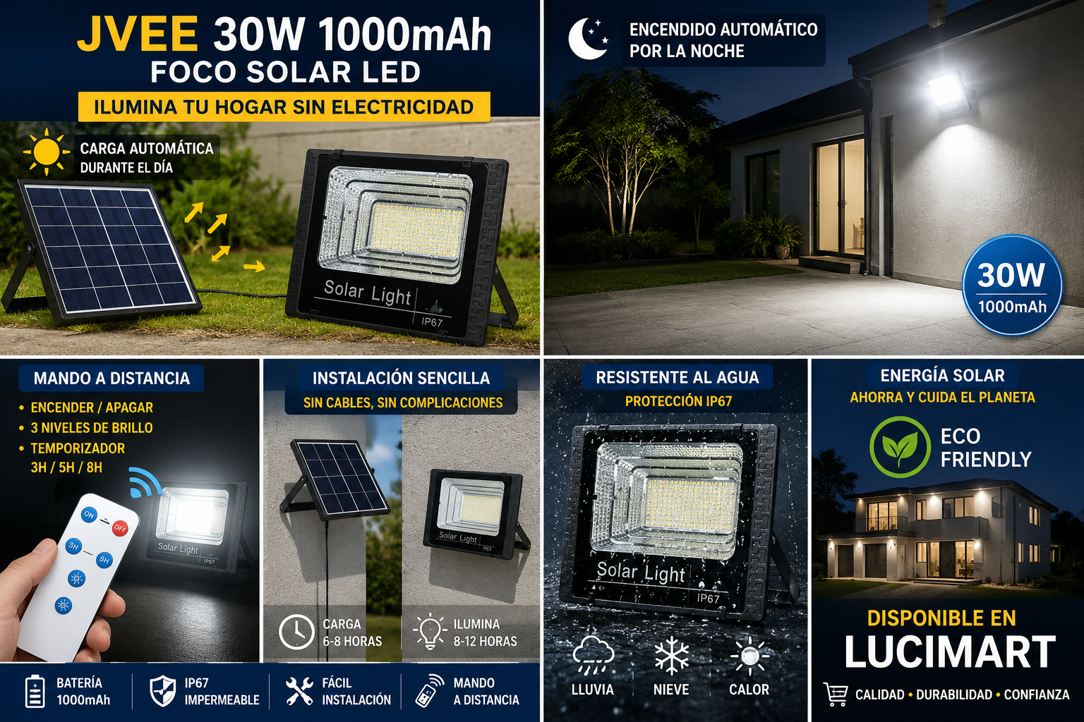 Foco Solar LED con Panel Solar IP67